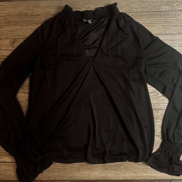 Express Black Smocked Neck Ruched Long Sleeve Blouse | Size M - Picture 13 of 13